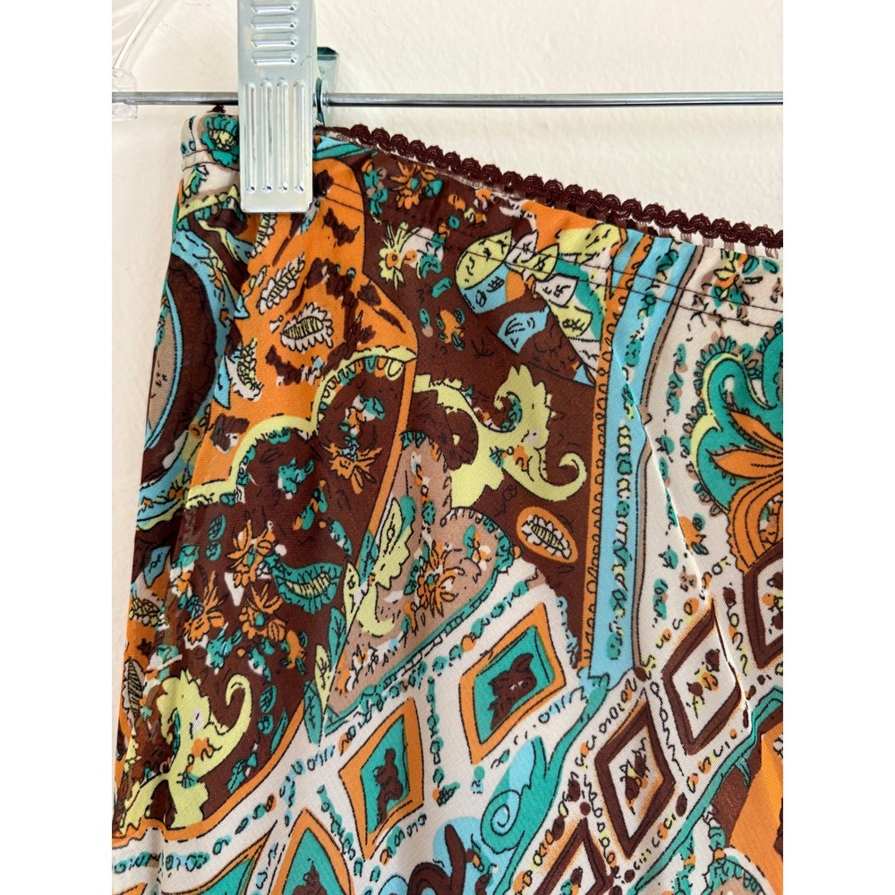 Vintage Y2K Newsworthy Midi Skirt Medium Brown Paisley Boho Flowy Whimsigoth - Picture 4 of 11